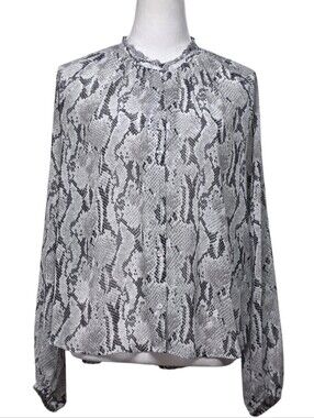 Express Gray Snake-Print Long Sleeve Blouse Size Medium